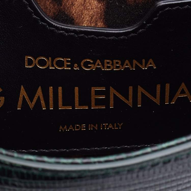 Pre Owned Dolce & Gabbana Green Iguana Embossed Leather Mini DG Millennials Crossbody Bag