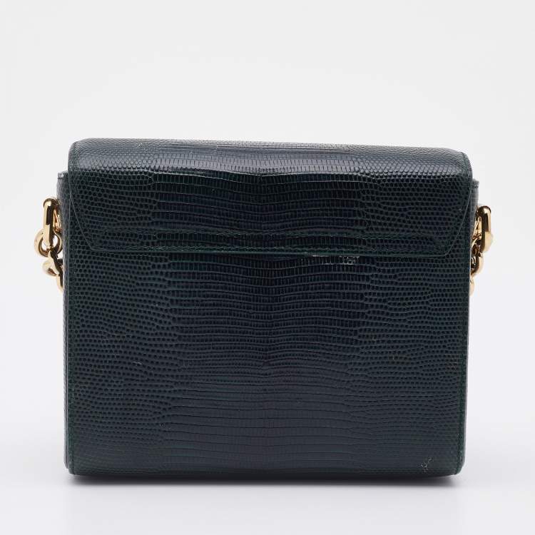 Pre Owned Dolce & Gabbana Green Iguana Embossed Leather Mini DG Millennials Crossbody Bag