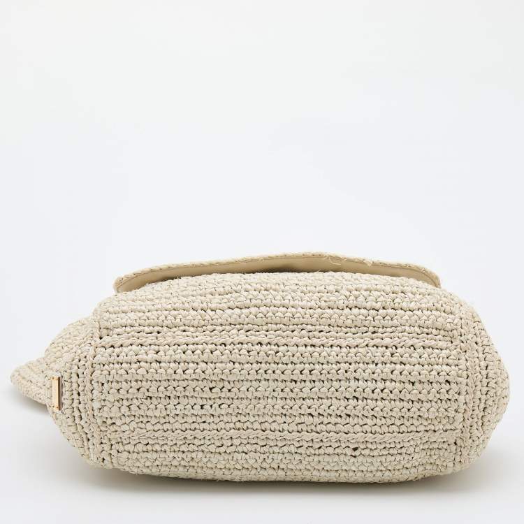 مملوكة مسبقًا Dolce & Gabbana White Woven Straw and Leather Miss Sicily Top Handle Bag