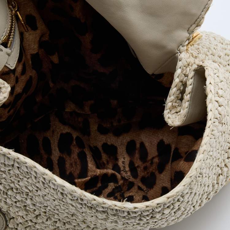مملوكة مسبقًا Dolce & Gabbana White Woven Straw and Leather Miss Sicily Top Handle Bag
