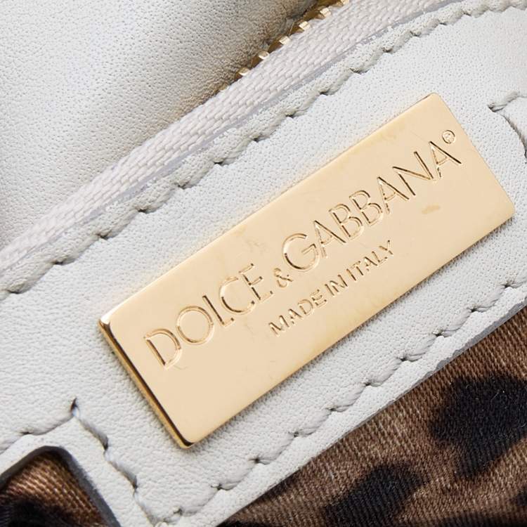 مملوكة مسبقًا Dolce & Gabbana White Woven Straw and Leather Miss Sicily Top Handle Bag