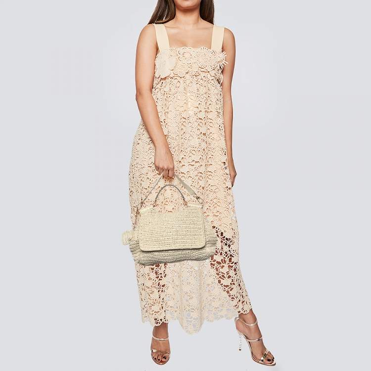 مملوكة مسبقًا Dolce & Gabbana White Woven Straw and Leather Miss Sicily Top Handle Bag