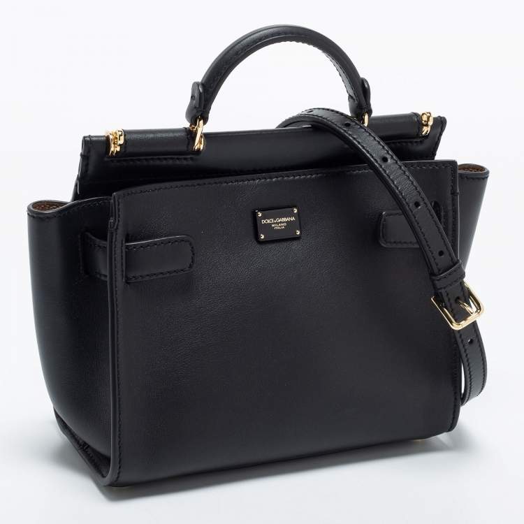 Pre Owned Dolce & Gabbana Black Leather Mini Sicily 62 Tote 