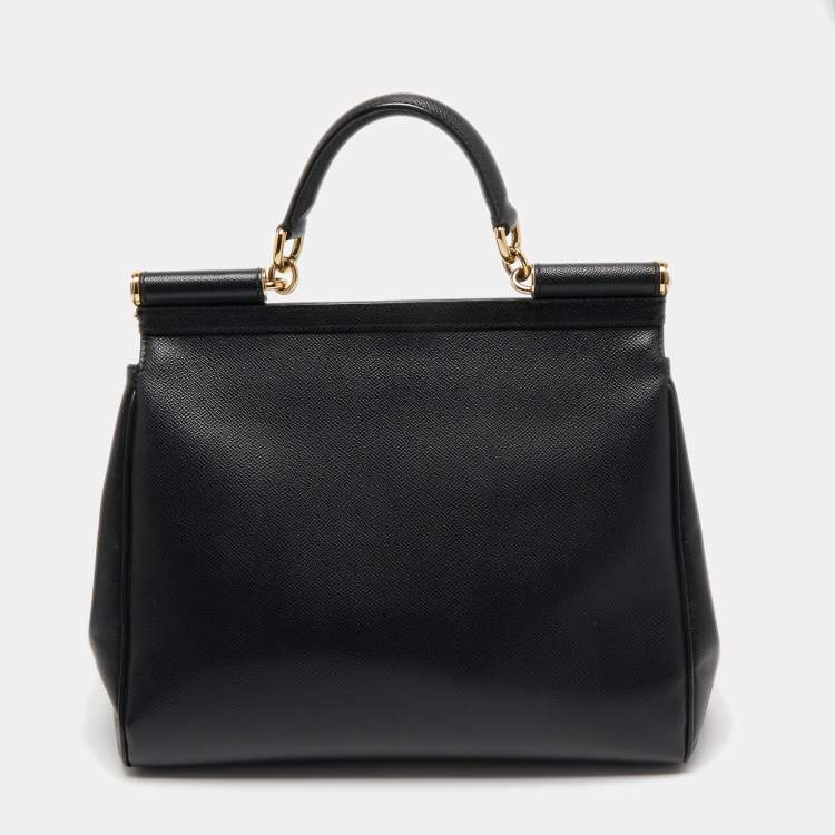 Pre Owned Dolce & Gabbana Black Leather Large Miss Sicily Top Handle Bag