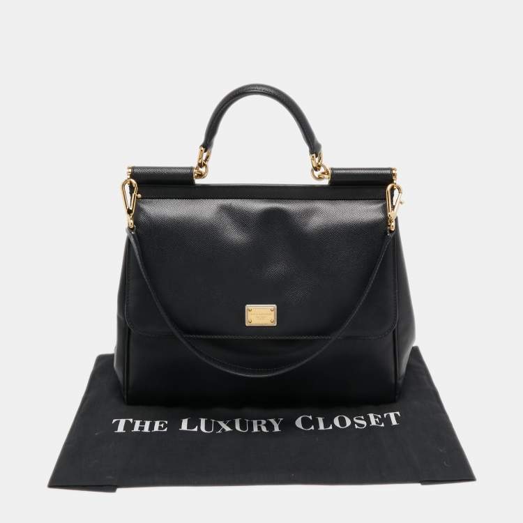 Pre Owned Dolce & Gabbana Black Leather Large Miss Sicily Top Handle Bag