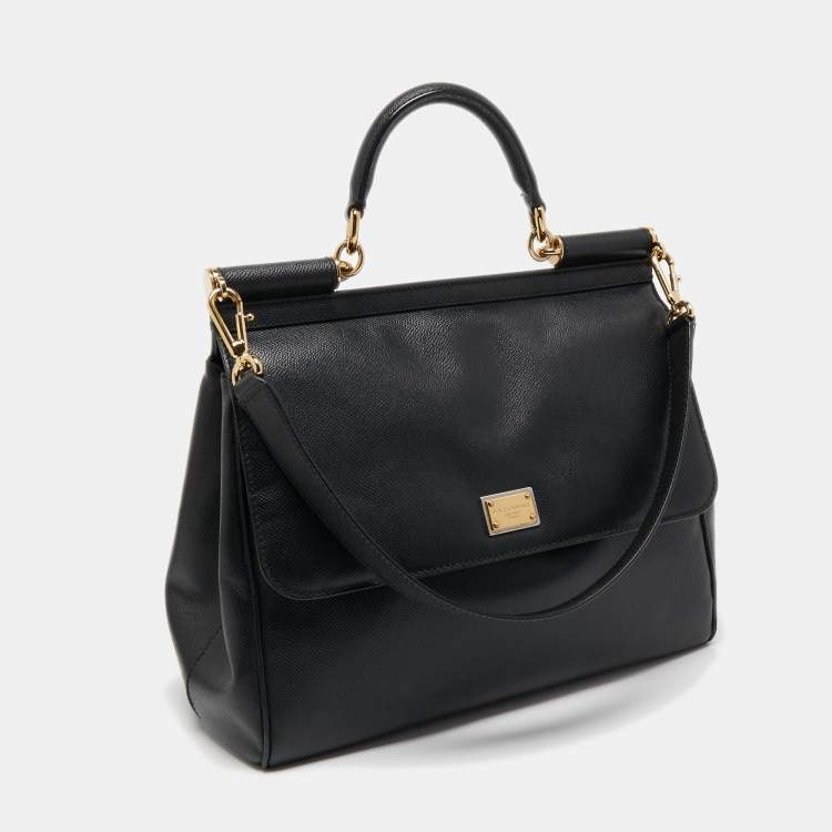 Pre Owned Dolce & Gabbana Black Leather Large Miss Sicily Top Handle Bag