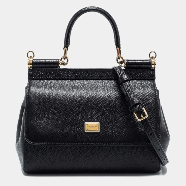 Pre Owned Dolce & Gabbana Black Leather Small Miss Sicily Top Handle Bag