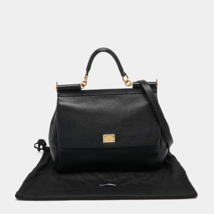 Pre Owned Dolce & Gabbana Black Leather Large Miss Sicily Top Handle Bag