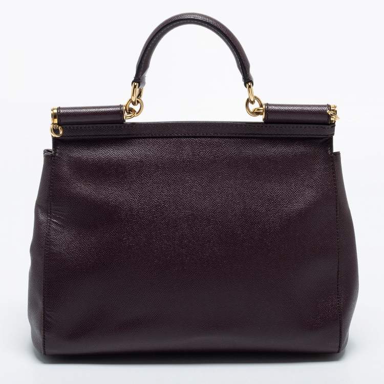 Pre Owned Dolce & Gabbana Burgundy Leather Large Miss Sicily Top Handle Bag