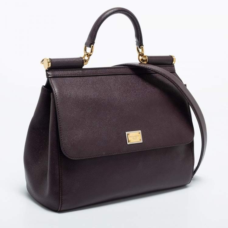 Pre Owned Dolce & Gabbana Burgundy Leather Large Miss Sicily Top Handle Bag