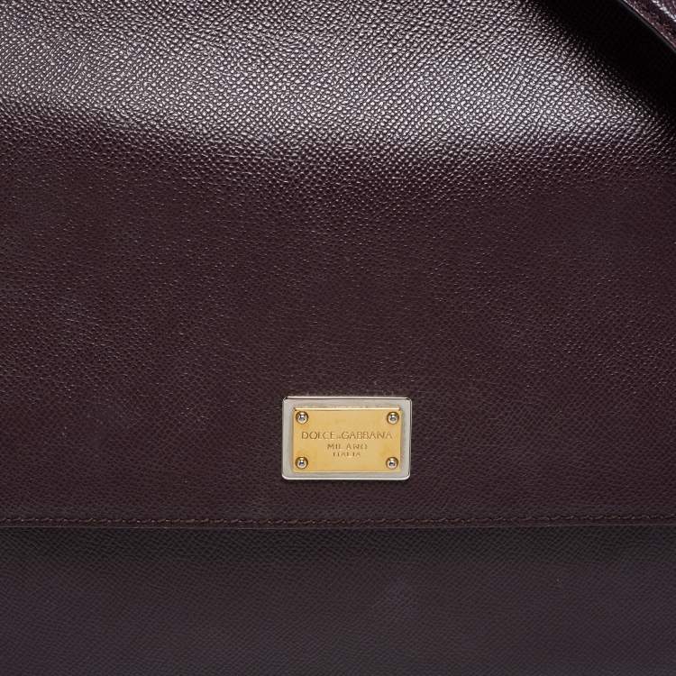 Pre Owned Dolce & Gabbana Burgundy Leather Large Miss Sicily Top Handle Bag