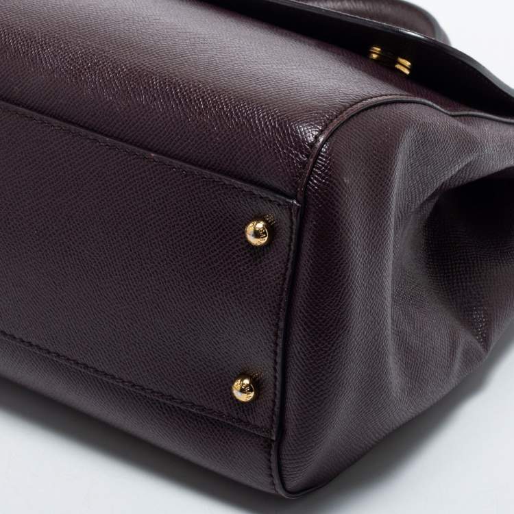 Pre Owned Dolce & Gabbana Burgundy Leather Large Miss Sicily Top Handle Bag