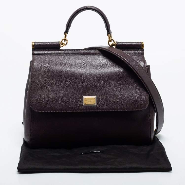 Pre Owned Dolce & Gabbana Burgundy Leather Large Miss Sicily Top Handle Bag