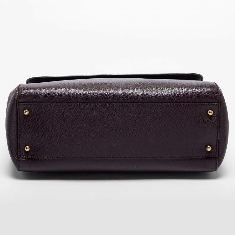 Pre Owned Dolce & Gabbana Burgundy Leather Large Miss Sicily Top Handle Bag