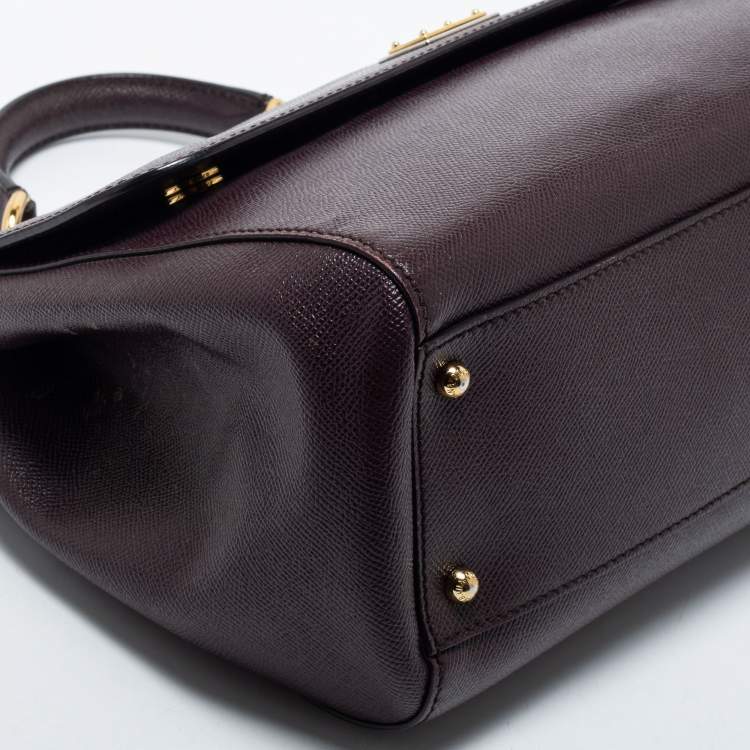 Pre Owned Dolce & Gabbana Burgundy Leather Large Miss Sicily Top Handle Bag