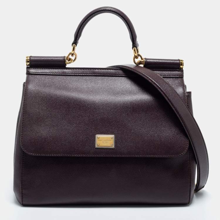 Pre Owned Dolce & Gabbana Burgundy Leather Large Miss Sicily Top Handle Bag