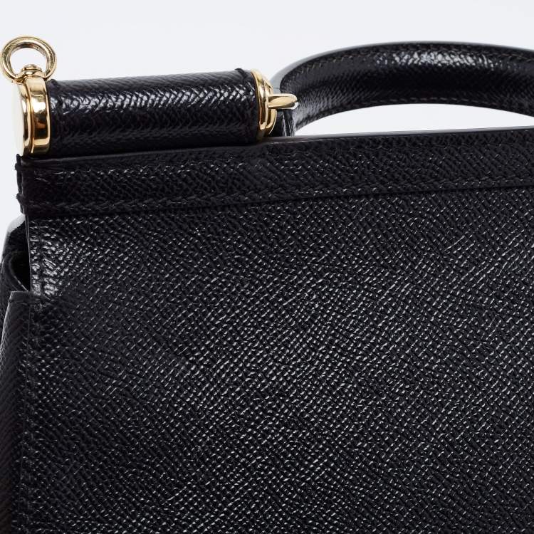 Pre Owned Dolce & Gabbana Black Dauphine Leather Medium Miss Sicily Top Handle Bag
