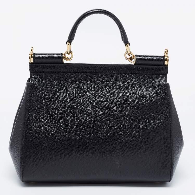 Pre Owned Dolce & Gabbana Black Dauphine Leather Medium Miss Sicily Top Handle Bag