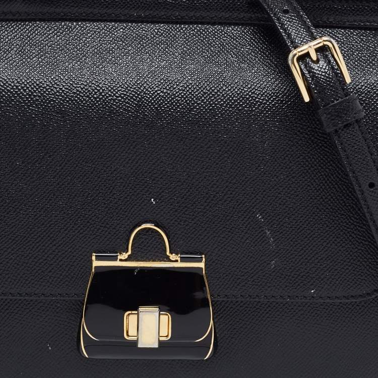 Pre Owned Dolce & Gabbana Black Dauphine Leather Medium Miss Sicily Top Handle Bag
