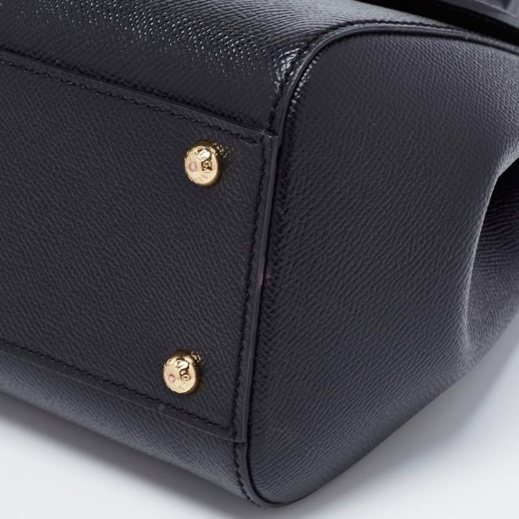 Pre Owned Dolce & Gabbana Black Dauphine Leather Medium Miss Sicily Top Handle Bag