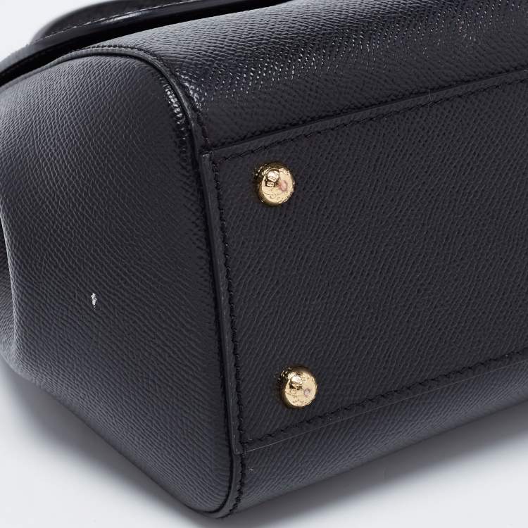Pre Owned Dolce & Gabbana Black Dauphine Leather Medium Miss Sicily Top Handle Bag