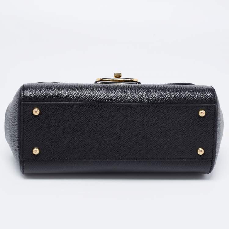 Pre Owned Dolce & Gabbana Black Dauphine Leather Medium Miss Sicily Top Handle Bag
