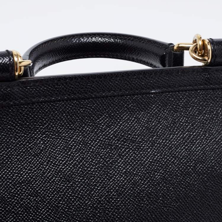 Pre Owned Dolce & Gabbana Black Dauphine Leather Medium Miss Sicily Top Handle Bag