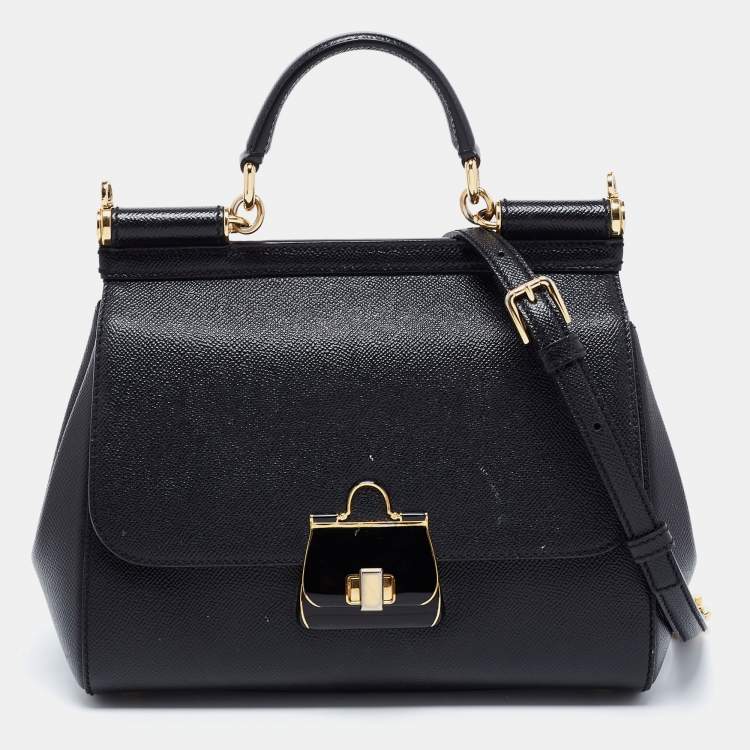 Pre Owned Dolce & Gabbana Black Dauphine Leather Medium Miss Sicily Top Handle Bag
