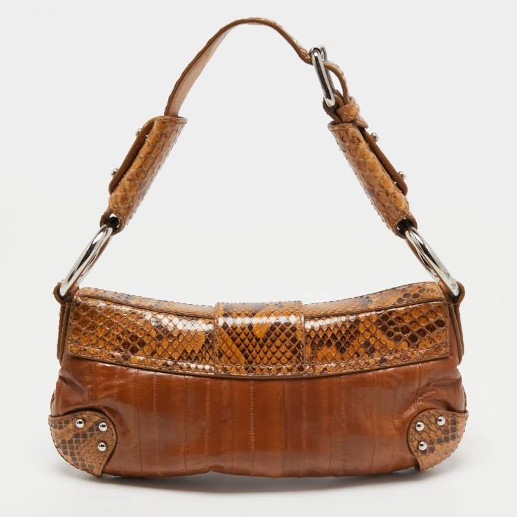 Pre Owned Dolce & Gabbana Brown Python and Eel Leather Small Shoulder Bag