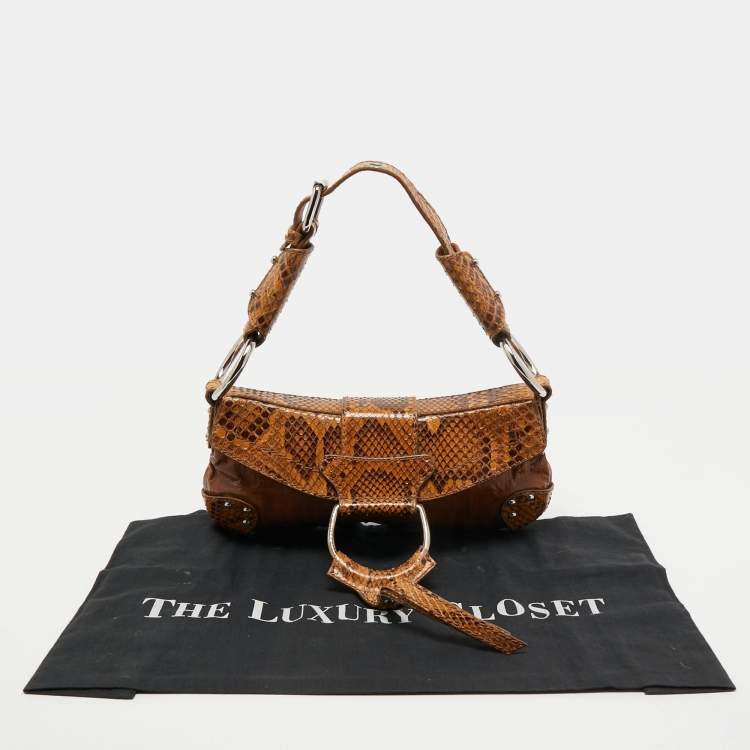 Pre Owned Dolce & Gabbana Brown Python and Eel Leather Small Shoulder Bag