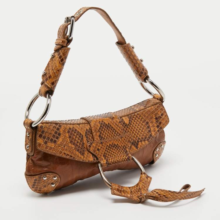 Pre Owned Dolce & Gabbana Brown Python and Eel Leather Small Shoulder Bag