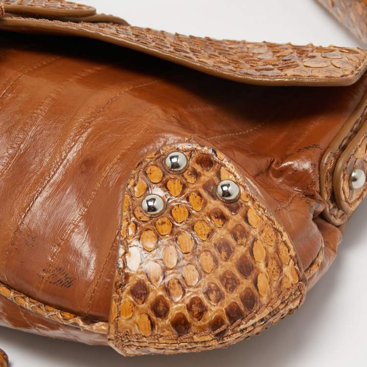 Pre Owned Dolce & Gabbana Brown Python and Eel Leather Small Shoulder Bag