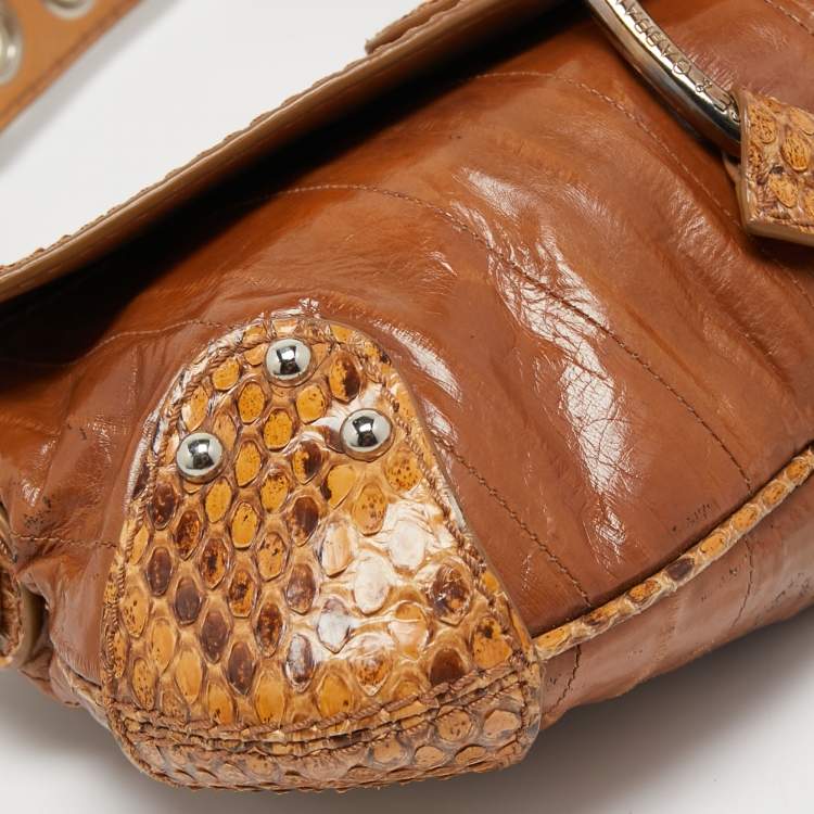 Pre Owned Dolce & Gabbana Brown Python and Eel Leather Small Shoulder Bag