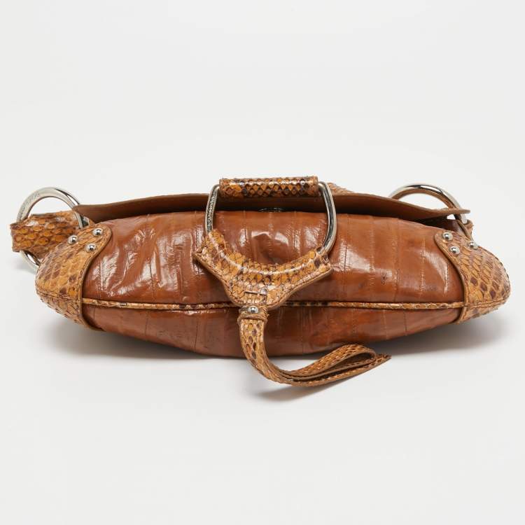 Pre Owned Dolce & Gabbana Brown Python and Eel Leather Small Shoulder Bag