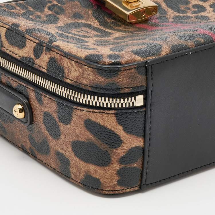 Pre Owned Dolce & Gabbana Brown/Black Leopard Print Coated Canvas and Leather Dauphine Box Bag
