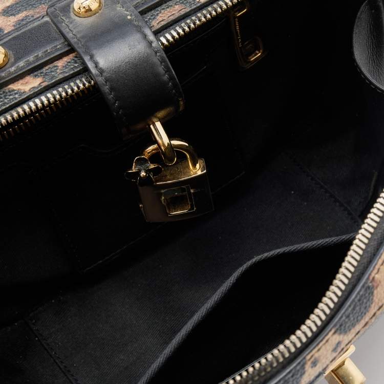 Pre Owned Dolce & Gabbana Brown/Black Leopard Print Coated Canvas and Leather Dauphine Box Bag