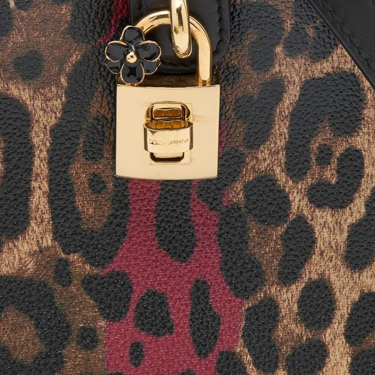Pre Owned Dolce & Gabbana Brown/Black Leopard Print Coated Canvas and Leather Dauphine Box Bag