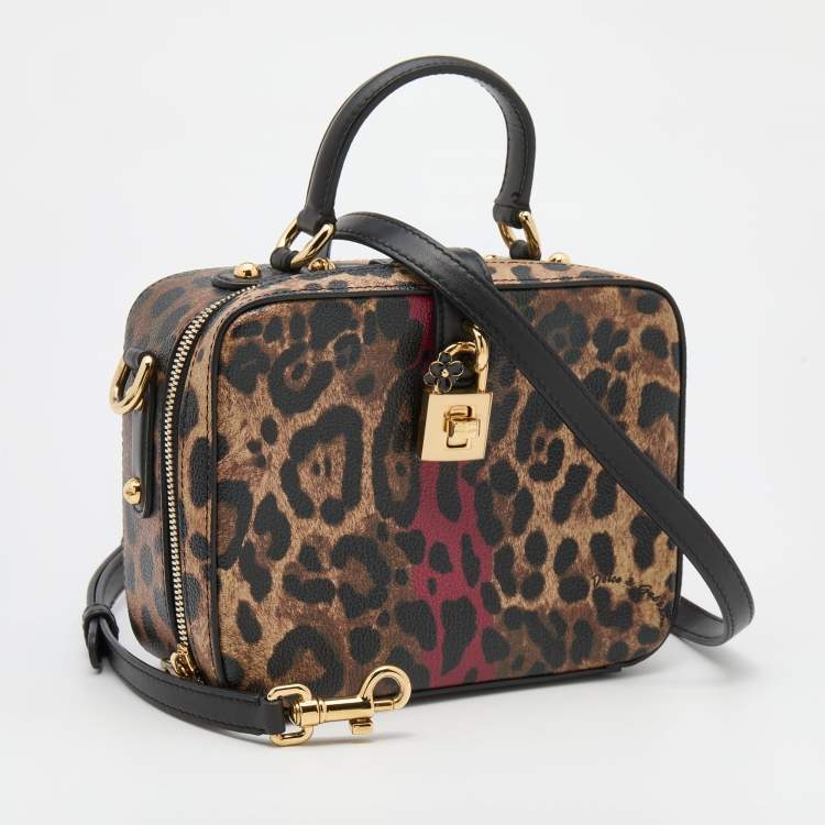 Pre Owned Dolce & Gabbana Brown/Black Leopard Print Coated Canvas and Leather Dauphine Box Bag