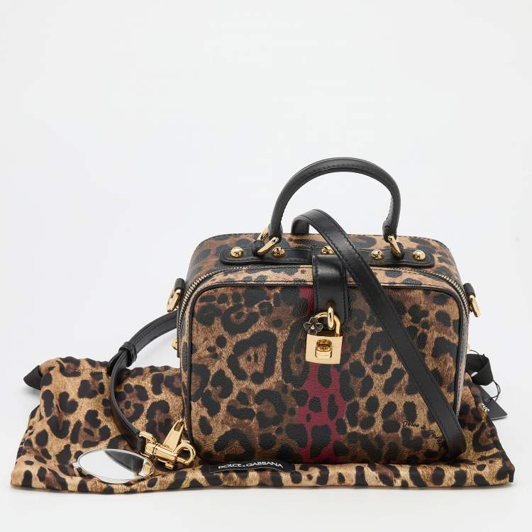 Pre Owned Dolce & Gabbana Brown/Black Leopard Print Coated Canvas and Leather Dauphine Box Bag