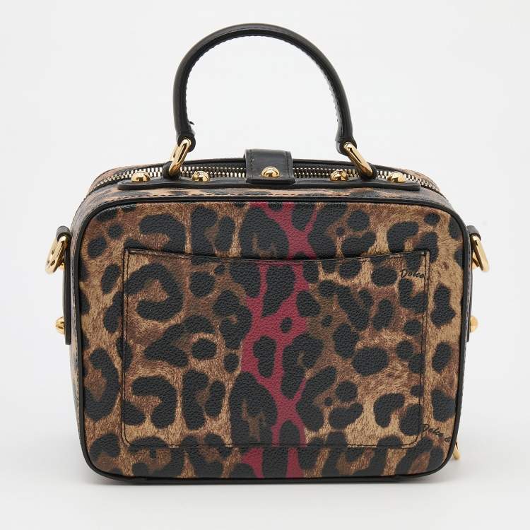 Pre Owned Dolce & Gabbana Brown/Black Leopard Print Coated Canvas and Leather Dauphine Box Bag