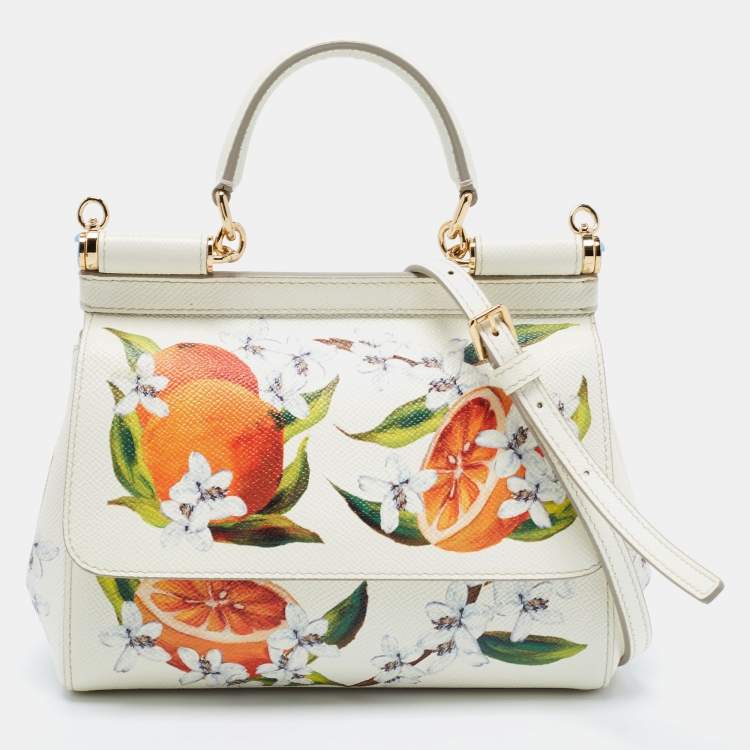 Dolce and Gabbana White Floral Leather Miss Sicily Top Handle Bag