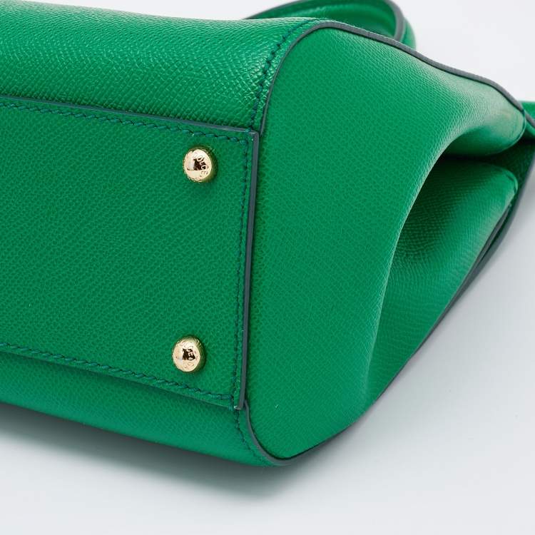 Pre Owned Dolce & Gabbana Green Leather Medium Miss Sicily Top Handle Bag