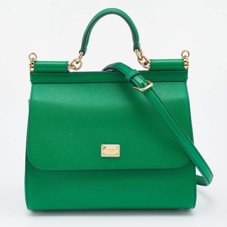Dolce and Gabbana Green Leather Medium Miss Sicily Top Handle Bag