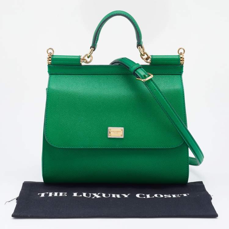 Pre Owned Dolce & Gabbana Green Leather Medium Miss Sicily Top Handle Bag