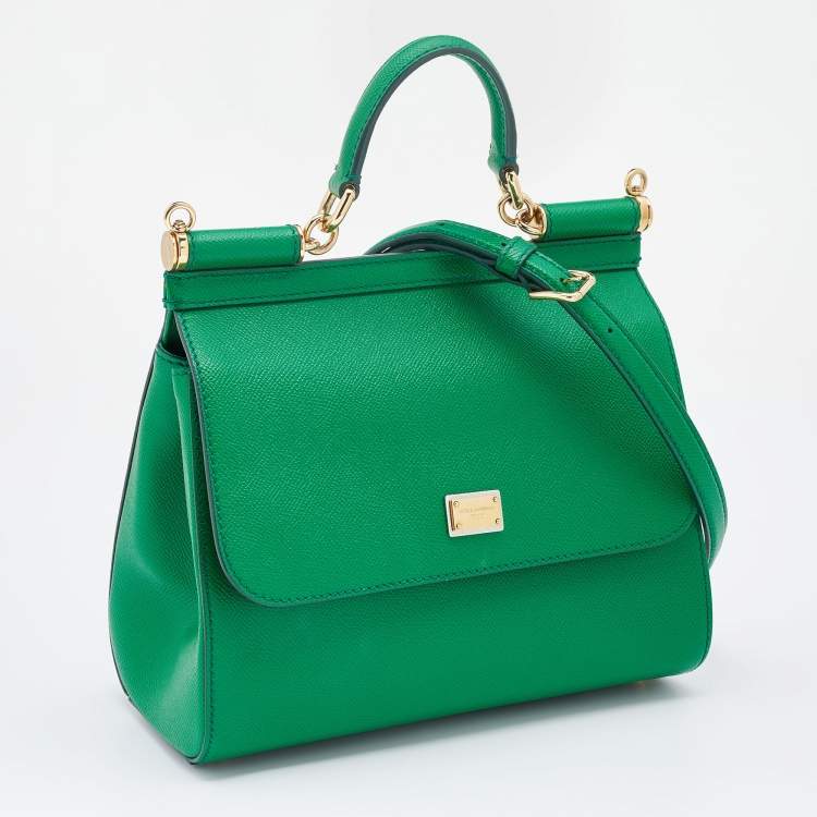 Pre Owned Dolce & Gabbana Green Leather Medium Miss Sicily Top Handle Bag