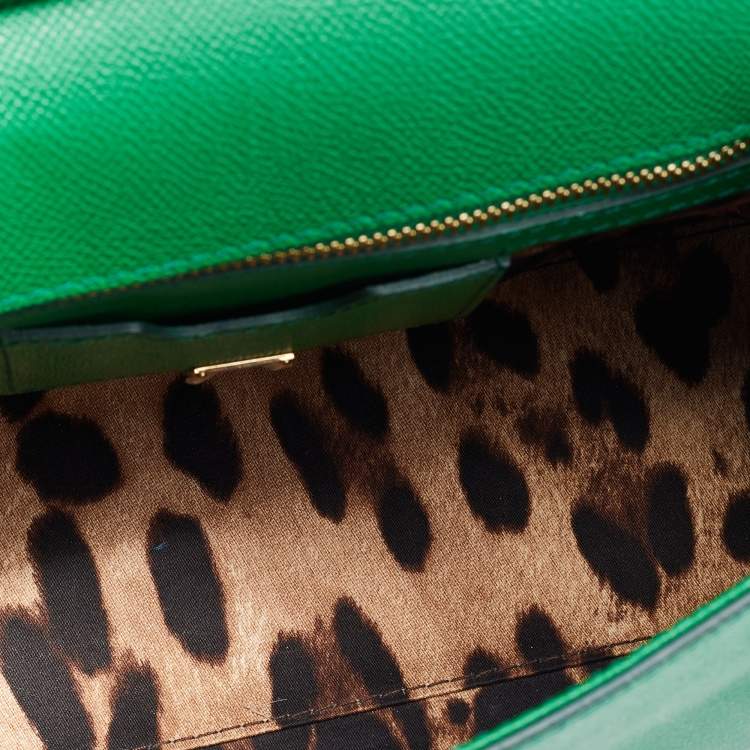 Pre Owned Dolce & Gabbana Green Leather Medium Miss Sicily Top Handle Bag