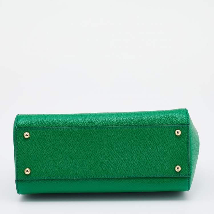 Pre Owned Dolce & Gabbana Green Leather Medium Miss Sicily Top Handle Bag