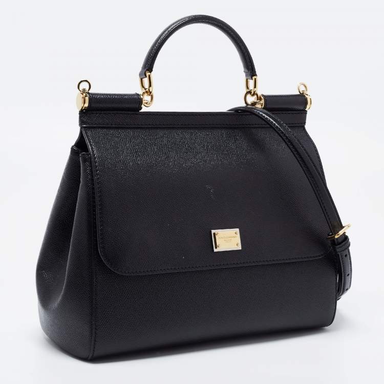 Pre Owned Dolce & Gabbana Black Leather Regular Miss Sicily Top Handle Bag