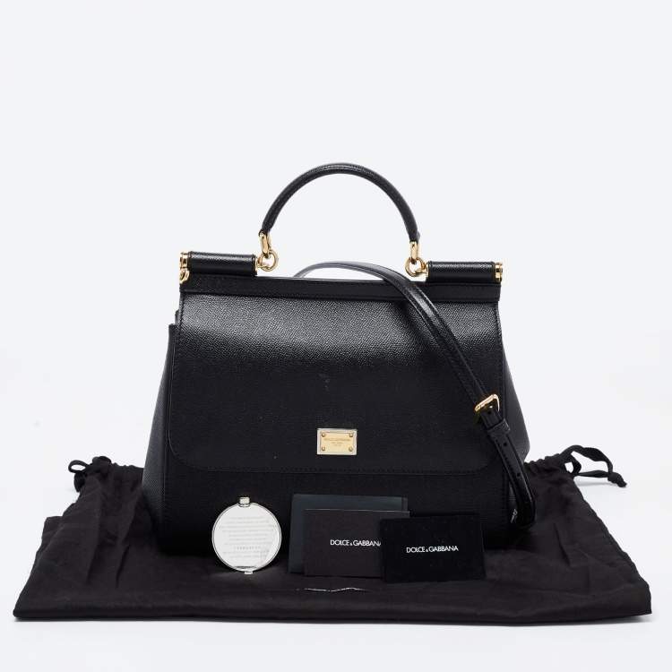 Pre Owned Dolce & Gabbana Black Leather Regular Miss Sicily Top Handle Bag