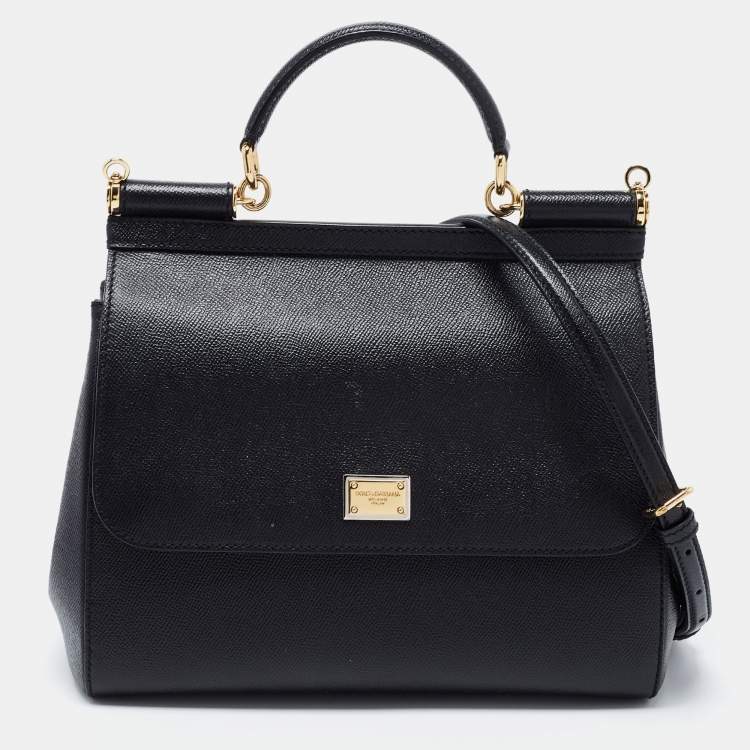 Pre Owned Dolce & Gabbana Black Leather Regular Miss Sicily Top Handle Bag
